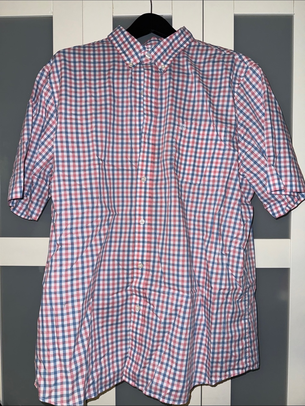 Champs Short-Sleeve Button-Down Check Shirt in Blue & Pink